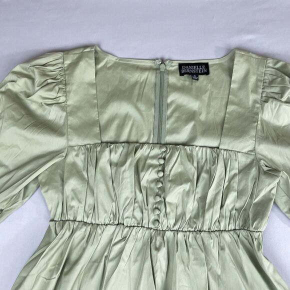 Danielle Bernstein Mini Dress Ladies Sm Green Corset Puff Zip Sleeve Square Neck - Picture 13 of 13